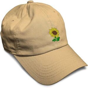 Unisex Khaki Design Only100% Cotton Sunflower Embroidery Adjustable Baseball Cap